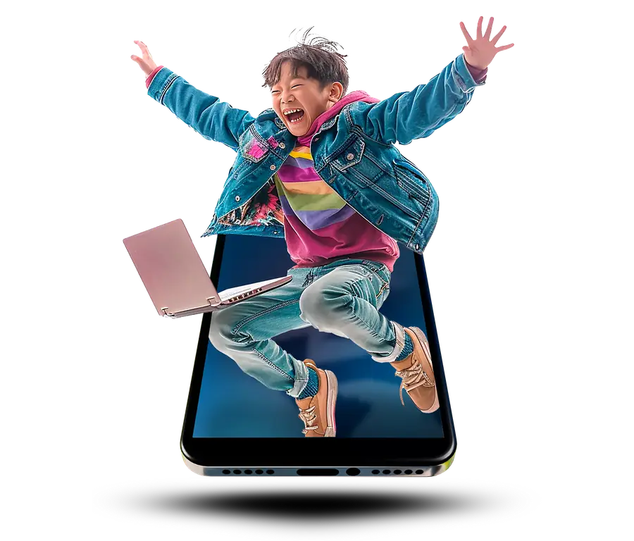 Niño saltando fuera de un celular: experiencias digitales que hacen la diferencia